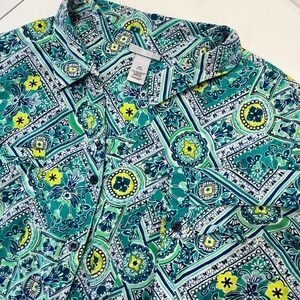 Catherines Womens Top 4X Blue Green Paisley Geometric Button Up Tunic Casual